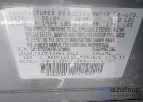 2024 Nissan Kicks S Xtronic Cvt from USA, damaged, VIN 3N1CP5BV4RL523068